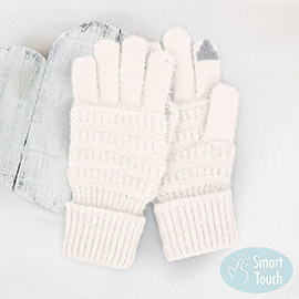 Fuzzy Cable Knit Smart Touch Gloves