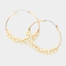 Pearl Beaded Pointed Hoop Pin Catch Earrings