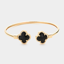 Glass Stone Quatrefoil Tip Cuff Bracelet