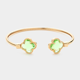 Glass Stone Quatrefoil Tip Cuff Bracelet