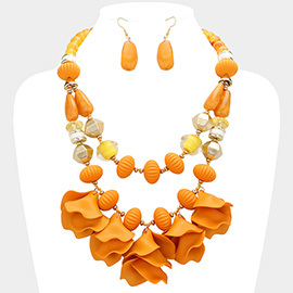 Matte Flower Petal Embellished Statement Necklace