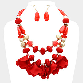 Matte Flower Petal Embellished Statement Necklace