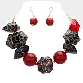 Chunky Acetate Leopard Abstract Pebble Beaded Statement Necklace