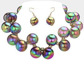 Chunky Iridescent Ball Beaded Necklace