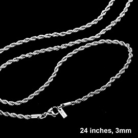 24 INCH, 3mm Stainless Steel Rope Chain Necklace