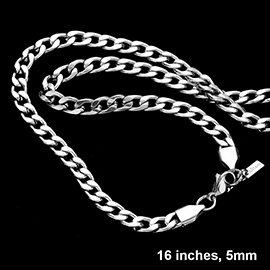 16 INCH, 5mm Stainless Steel Cuban Chain Necklace