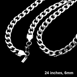 24 INCH, 6mm Stainless Steel Cuban Chain Necklace