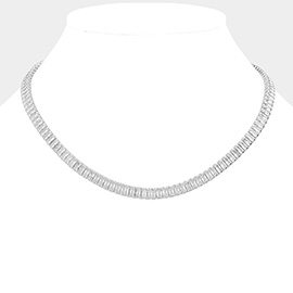 Stainless Steel Emerald Cut CZ Stone Tennis Chain Necklace