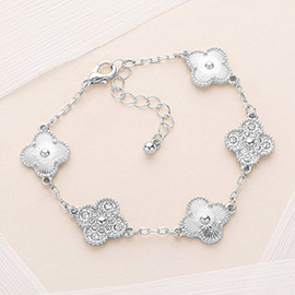 Stone Paved Mearl Quatrefoil Link Bracelet