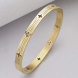 Stainless Steel Cross Cutout Hinged Bangle Bracelet