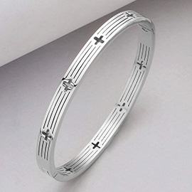 Stainless Steel Cross Cutout Hinged Bangle Bracelet