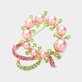 Pearl Rhinestone Embellished Pin Brooch