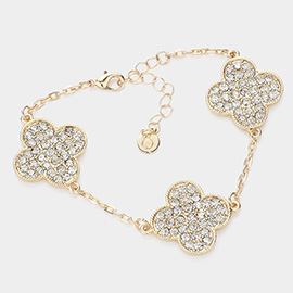 Triple Stone Paved Quatrefoil Link Bracelet