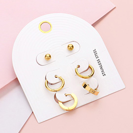 3Pairs - Stainless Steel Mini Hoop Earring Set