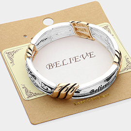 BELIEVE Message Two Tone Metal Stretch Bracelet