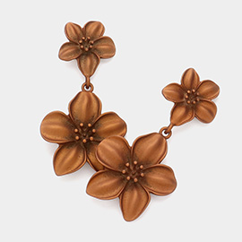 Brushed Matte Flower Link Dangle Earrings