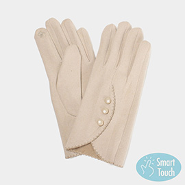 Embroidery Lace Button Deco Smart Touch Gloves