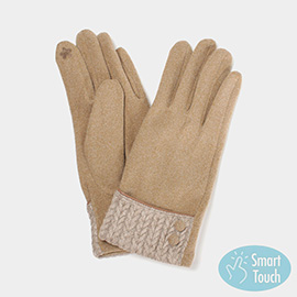 Knit Texture Button Deco Smart Touch Gloves