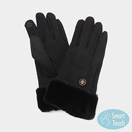 Fur Cuff Button Deco Smart Touch Gloves