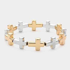 Metal Cross Beaded Stretch Bracelet