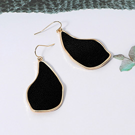 Faux Leather Metal Teardrop Dangle Earrings