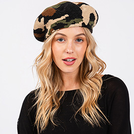 Camo Knit Beret Hat