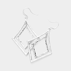 Hammered Metal Double Diamond Dangle Earrings