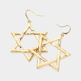 Hammered Metal Star of David Dandle Earring