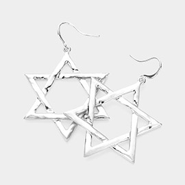 Hammered Metal Star of David Dandle Earring