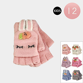 12Pairs - Kids Animal Face Knit Winter Gloves