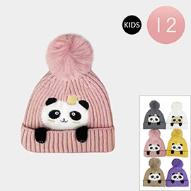 12PCS - Kids Panda Pom Pom Knit Winter Hat