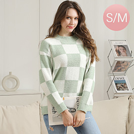 Small/Medium - Microfiber Checkered Sweater