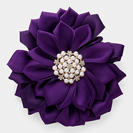 Pearl Pointed Flower Ribbon Brooch / Hair Clip