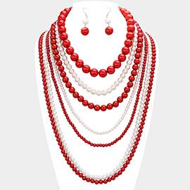 Multi Layered Pearl Strand Statement Necklace