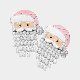 Pearl Fringe Beard Enamel Santa Earrings