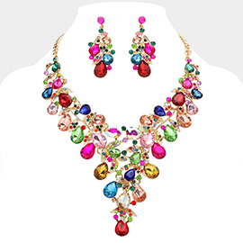 Teardrop Glass Stone Cluster Embellished Evening Bib Necklace