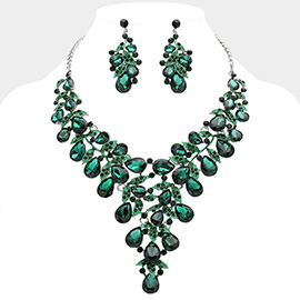 Teardrop Glass Stone Cluster Embellished Evening Bib Necklace