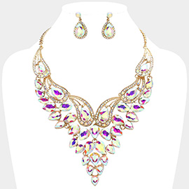 Teardrop Stone Cluster Evening Bib Necklace