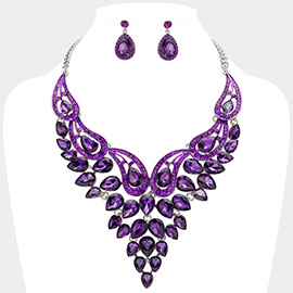 Teardrop Stone Cluster Evening Bib Necklace