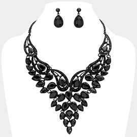 Teardrop Stone Cluster Evening Bib Necklace