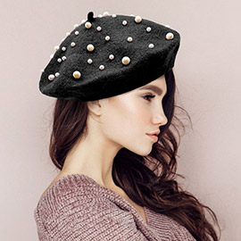 Pearl Embellished Tam Beret Hat