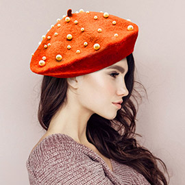 Pearl Embellished Tam Beret Hat