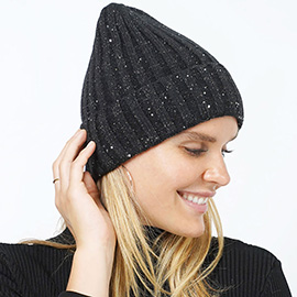 Sequin Knit Beanie Hat