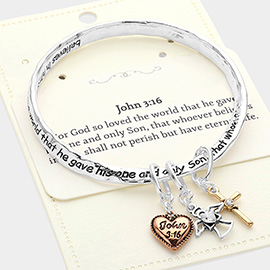 John 3:16 Message Heart Angel Cross Charm Bangle Bracelet