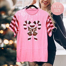 Plus Size Christmas Candy Cane Sequin Jersey Top