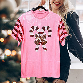 Christmas Candy Cane Sequin Jersey Top