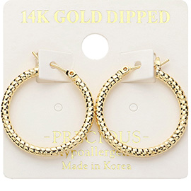 14K Gold Dipped Hypoallergenic Textured Hoop Pin Catch Earrings