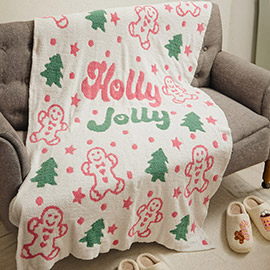 Holly Jolly Gingerbread Christmas Tree Blanket