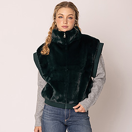 Faux Fur Rib Sleeve Vest