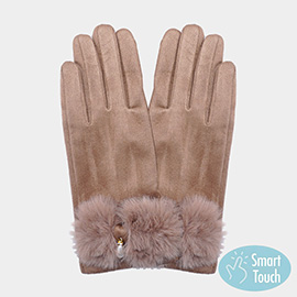 Pearl Pointed Fuzzy Bow Accented Smart Touch Gloves